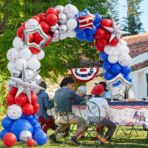 161Pcs Red White and Blue Balloons Arch Garland Kit with Exploding Hollow Star Foil Balloons for 4th of July Memorial Day Graduation Baseball Game...