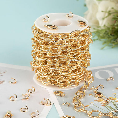 YOUBEIYEE 16.4 Feet Gold Plated Chain for Jewelry Making Embossed Oval Link Chain Lightweight Aluminum Necklace Bracelet Chain for Men and Women D...