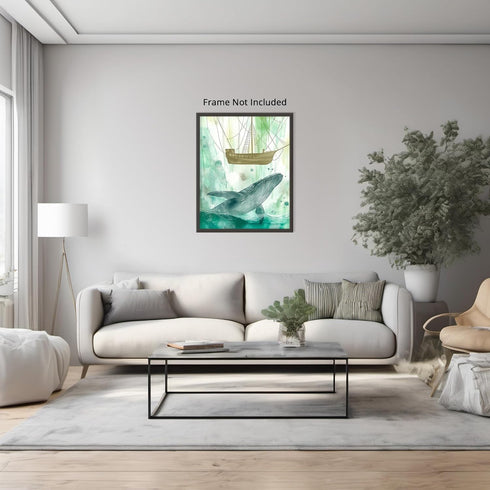 Posterizer 1 pcs-watercolor inspired art-grand whale and a ship 2-Coastal & Nautical Art-Collectibles & Fine Art-Living Room Bedroom Decor- unfram...