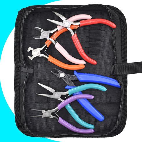 6Pcs Jewelry Pliers, Jewelry Making Tools Kit for Necklace, Bracelet, Earrings Making or Repairing, Include Nose Pliers, Wire Cutters, Crimping Pl...