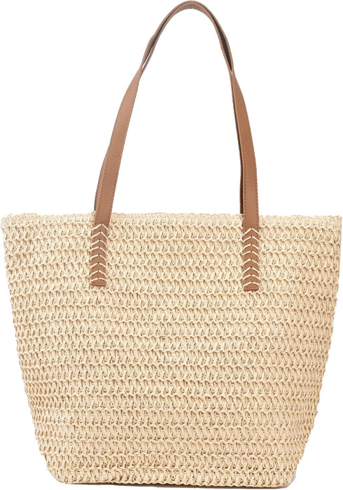Large Straw Beach Bag for Womens, Straw Handbag Woven Tote Bag With Zipper Summer Straw Shoulder Bag...