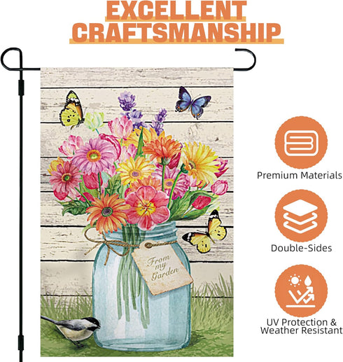 CVHOMEDECO. Double Sided Premium Sunflower Garden Flag Farmhouse Decorative Welcome Flags for Yard Lawn Outdoor Decor, Weather Resistant Double St...