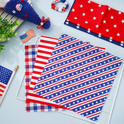 Whaline 8Pcs Patriotic Cotton Fabric Bundles Red Blue White Star Stripe Fat Quarters 4th of July Quilting Patchwork for Independence Day DIY Handm...
