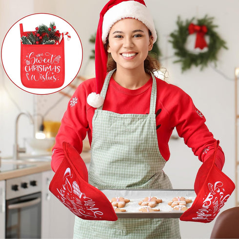 10 Pcs Christmas Pot Holders with Pocket Fall Pot Holder Potholder Gift Hot Pads Heat Resistant Oven Mitts Cookie Bag for Kitchen Baking Cooking (...