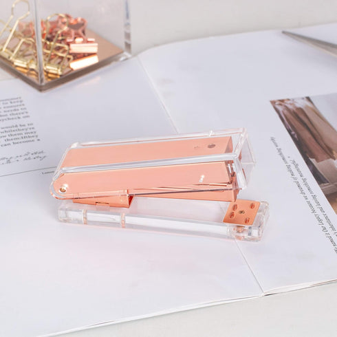 Elegant Ultra Clear Acrylic Rose Gold Desktop Stapler with 1000 Staples for Office Accessories(Rose Gold)...