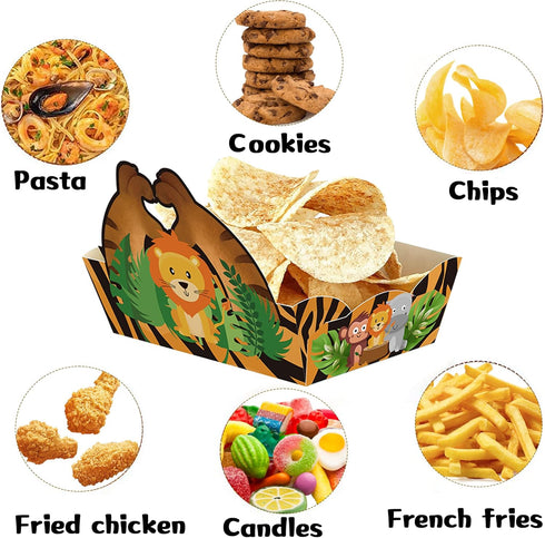 24 Pcs Jungle Safari Snack Trays Party Supplies?Jungle Animals Food Boats Bowl for Wild One Birthday Party Wedding Baby Shower Tropical Dinner Dec...