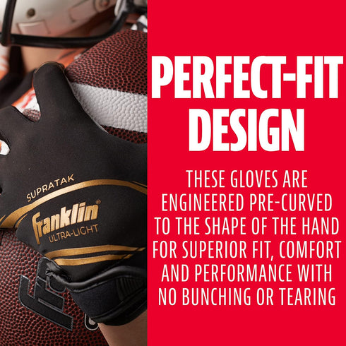 Franklin Sports 28360F1 Supratak Football Receiver Gloves - Black/Chrome - Adult Small...
