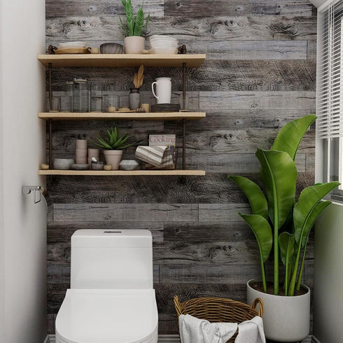 Yun-aeon Gray Wood Peel and Stick Wallpaper 17.3" X 120"Self Adhesive Wallpaper Backsplash Line Removable Wall Paper Bathroom Old Furniture Renova...