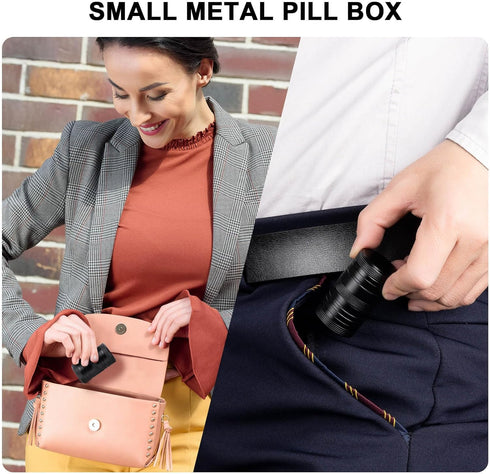 Small Daily Metal Pill Box 2 Times a Day - Waterproof Pill Container - Travel Pill Case, Portable Medicine Holder for Vitamin, Fish Oils, Suppleme...