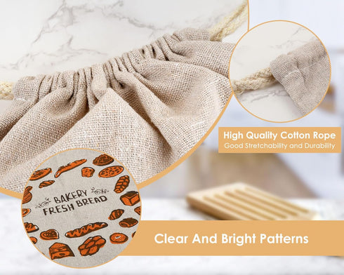 Linen Bread Bags Set of 4 Reusable Bread Bags for Homemade Bread Fresh Bread Storage for Crusty European Bread, Baguette...