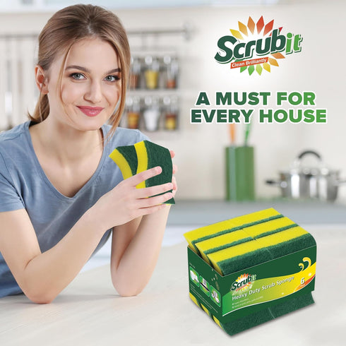 (6 Pack) Heavy Duty Scrub Sponges by SCRUBIT – Kitchen Dish, Sink and Bathroom Cleaning Scrubber Sponge - with Non-Smell Scouring Pad...