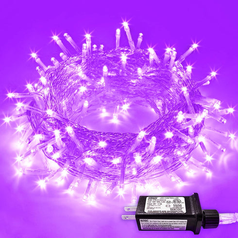 JMEXSUSS Purple Halloween Lights Clear Wire, 66ft 200 LED Purple String Lights Indoor Outdoor Waterproof, Purple Christmas Lights Plug in for Chri...