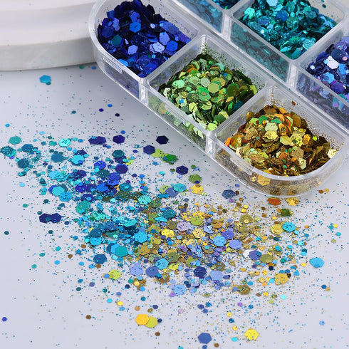 Laser Nail Art Sequins 3D Irregular Multi-Shaped Rhombus Glitter Sequins Manicure Decoration Thin Flakes Nail Design Nail Art Flakes Powder Kit Na...