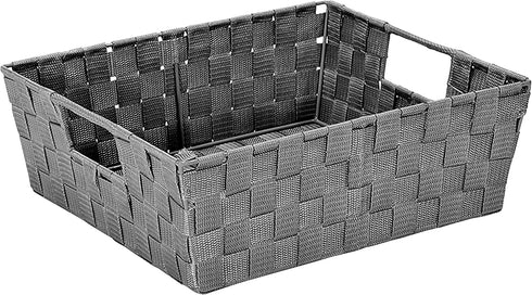 Simplify Large Shelf Woven Strap Tote, Decorative Storage Basket, Built in Handles, Organizing Accessories, Drawers, Desks, Closets, Bathroom, Bed...
