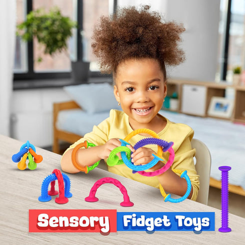 Toddlers Suction Toys Bath Toy: 8pcs Slicone Baby Suction Cup Toys No Hole Bath Toys Great Toddlers Travel Toys Sensory Fidget Toys for babies boy...