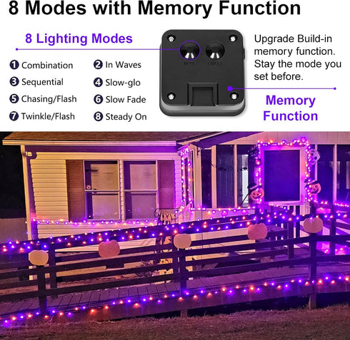 YAOZHOU Halloween Decor Outdoor Solar String Lights, Purple Orange IP67 Waterproof 2 Pack Total 200 LED 66FT 8 Modes Fairy Lights, Outside Fall De...