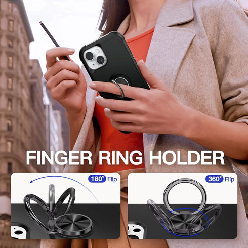 IDweel for iPhone 15 Case with Screen Protector + 360°Ring Holder Stand + Camera Lens Protector,2 in 1 Shockproof Slim Fit Hybrid Heavy Duty Hard ...