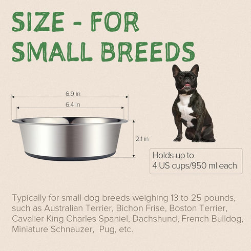 2 Pack Stainless Steel Dog Bowls, Premium Metal Dog Bowls with Non Slip Rubber Bottom, Dishwasher Safe, Easy to Clean, 4 Cup, Gray Bottom...