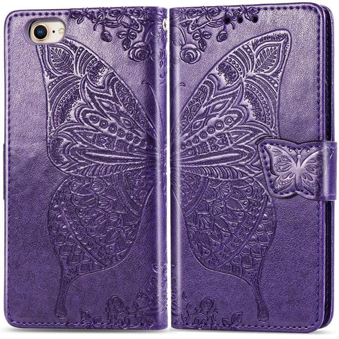 Wallet Case for iPhone SE 2020/SE 2022/iPhone 8/iPhone 7,Women Butterfly Embossed PU Leather Stand Card Slots Wrist Strap Flip Folio Cover for iPh...