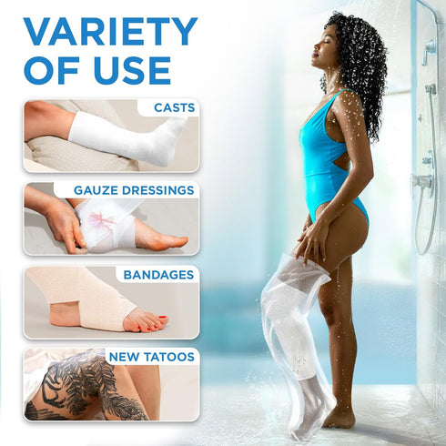 100% Waterproof Cast Covers for Shower Leg - Tight Seal - 2pk Reusable Adult Full Leg Cast Protectors - Thigh, Knee, Ankle, Foot - Strong and Dura...