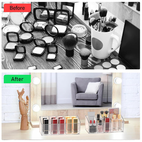 2pcs Makeup Organizer - Makeup Brush Holder Storage Organizer with 7 Slots,Clear Makeup Organizer for Cosmetics, Nail Polish, Art Supply, Bathroom...