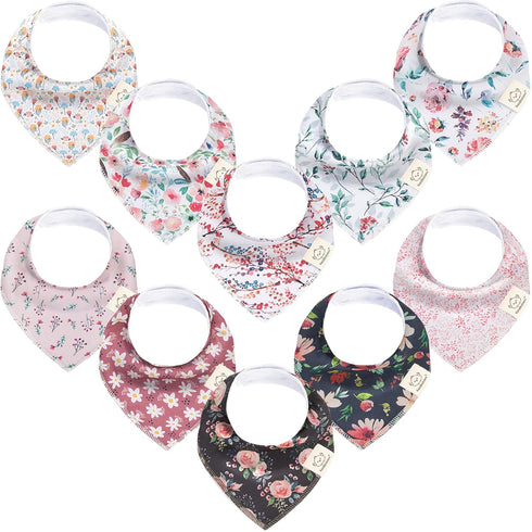10-Pack Organic Baby Bandana Bibs - Organic Cotton Bandana Bibs for Boys, Girls, Super Absorbent Bandana Drool Bibs, Teething Bibs, Baby Bibs for ...