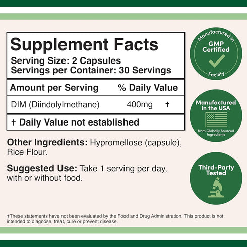 DIM Supplement for Women and Men (Diindolylmethane Estrogen Blocking Supplement, Hormonal Acne Treatment, Hormone Balance for Women) 400mg Serving...