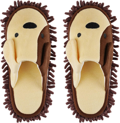 Washable Chenille Microfiber Slippers Floor Dust Dirt Hair Detachable Microfiber Mop Slippers for Office Home Room (Brown, Women 7-9/Men 5-7)...