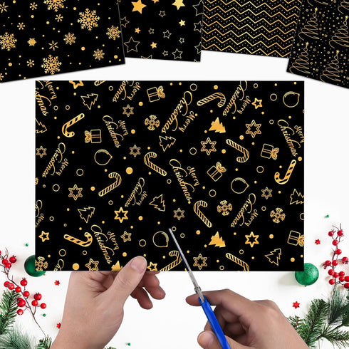 MIAHART 45 Sheets Merry Christmas Pattern Paper Set 10 Designs Festival Decorative Craft Paper Double-Sided for Card Making Scrapbook, A4 Size-Bla...