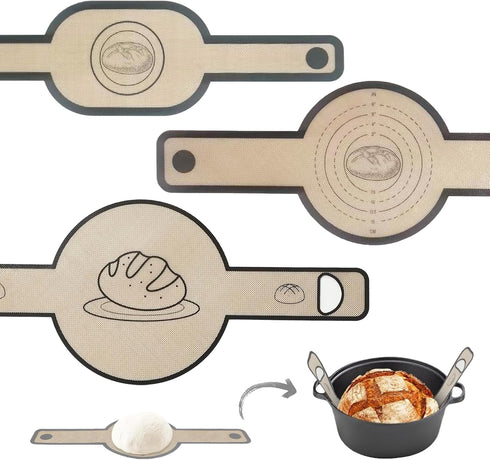 Silicone Bread Sling, 3PCS Non-Stick Sourdough Bread Sling, 3 Sizes of Silicone Bread Sling With Extra Long Handle, Non-Stick, Reusable Suitable f...