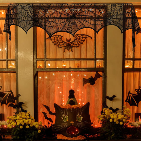 Hooqict Halloween Decoration Halloween Black Lace Spiderweb Fireplace Mantle Scarf Cover for Halloween Party Supplies 18 x 96 Inch...