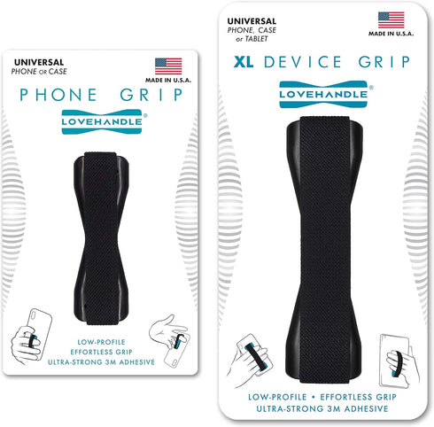 LoveHandle Duo Grip for Smartphone and Tablet - Black Elastic Strap wih Black Base Original Grip + XL Grip...