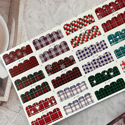 12 Pcs Christmas Nail Art Stickers Winter Cartoon Water Transfer Nail Decals Xmas Snowflake Nail Stickers Christmas Tree Grid Nail Art Design Deca...