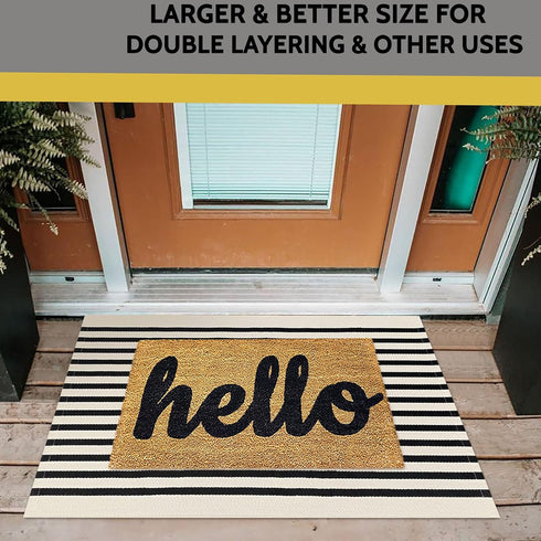 KILOCOCO Beige Striped Rug 2.3'x3.6' Indoor Outdoor Rugs Front Door Mat Hand Woven Cotton Washable Striped Layered Doormats for Front Porch/Kitche...