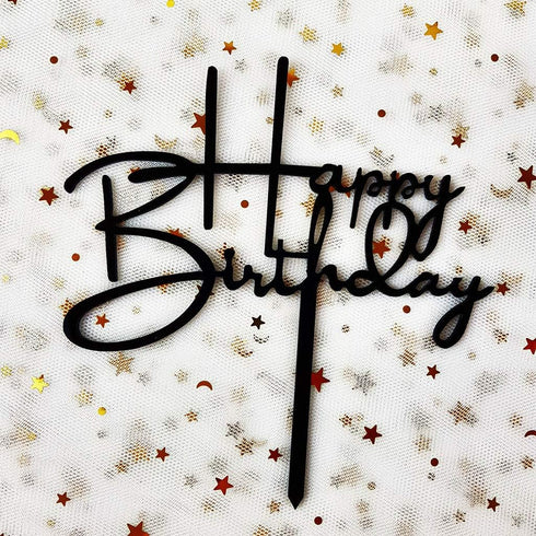 Happy Birthday Cake Topper for Birthday Party Decorations (Black Acrylic)...