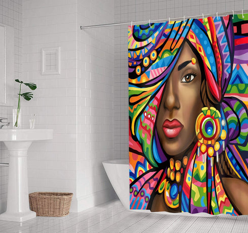 African American Woman Shower Curtain, Women Bath Curtains, Waterproof Upgrade Polyester Fabric Bathroom Decor Set with 12 Hooks, 72 x 72 Inches, ...