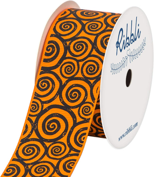 Ribbli Grosgrain Halloween Swirl Print Craft Ribbon,1-1/2 Inch,10-Yard Spool, Orange/Black,Use for Halloween Wrapping,Fall Decoration,All Crafting...