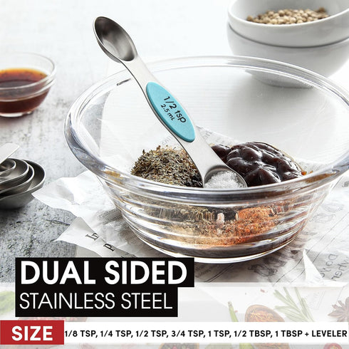 Spring Chef Stainless Steel Magnetic Measuring Spoons Set of 8 with Leveler, Nesting Metal Teaspoon & Tablespoon Measuring Spoons, Fits in Spice J...