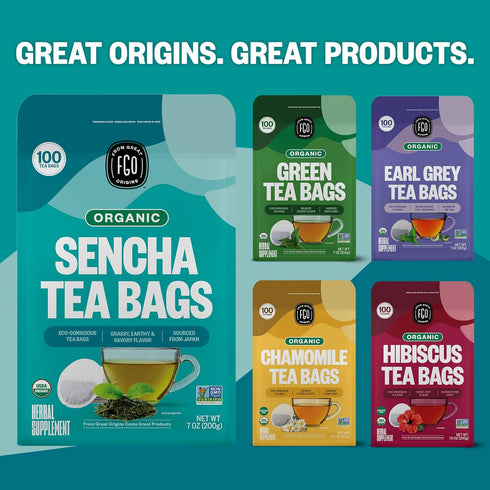 FGO Organic Sencha Green Tea, 100 Count, Eco-Conscious Tea Bags, Resealable Bag, Sourced From Japan, Packaging May Vary (Pack of 1)...