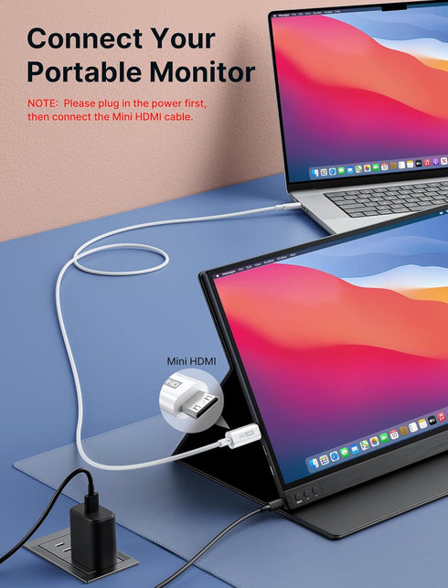 JSAUX USB-C to Mini HDMI Cable 6.6FT (NOT HDMI), Laptop to Portable Monitor Cable, High Speed 4K Cord (4K@30Hz/2K@60Hz/1080P), Compatible for Port...