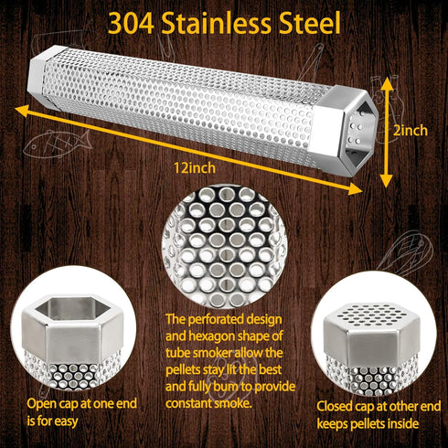 2 Pack Smoke Tube for Pellet Smoker,Pellet Smoker Tube 12in Stainless Steel BBQ Smoke Tube for Hot or Cold Smoking 5 Hours of Billowingsmoke,Smoke...