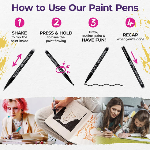 PINTAR Black & White Paint Marker Black & White Acrylic Paint Pens for Wood, Rocks, Canvas, Ceramic Glass, Paper, Fabric, Metal, & Plastic - 6 Pac...