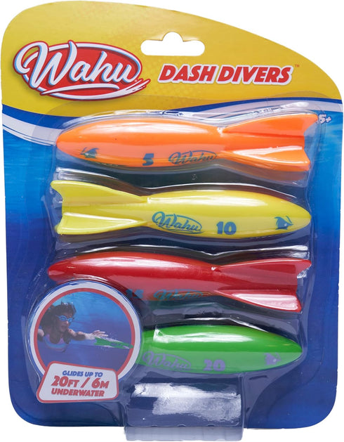 Wahu Dash Divers Pool Diving Toy Set with 5" Diving Sticks Marked with Points, 4-Piece Underwater Diving Torpedoes Set for Kids Ages 5+, Glides up...
