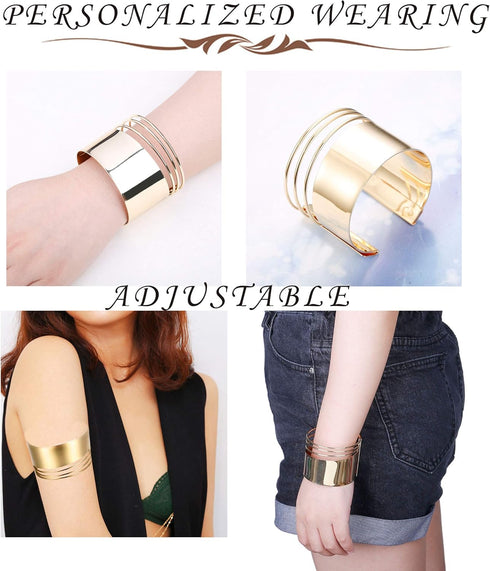 HANPABUM Women Gold Tone Choker Necklace and Cuff Bangle Bracelet Jewelry Set Exaggerated Punk Style (A:Gold Tone)...