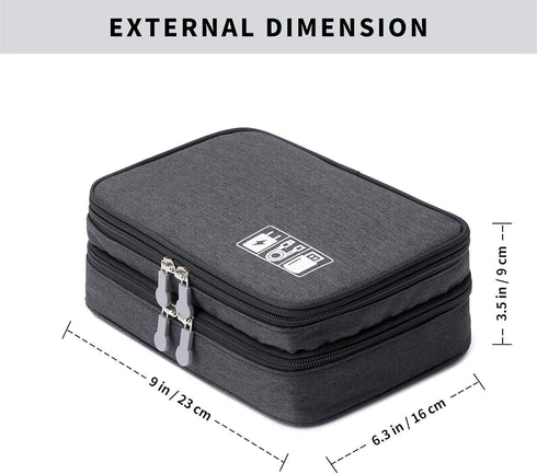 MIRLEWAIY Travel Cords Organizer Case Double-Layer Electronic Accessories Carrying Bag for Charger Cables Adapter USB Sticks Leads Memory Cards, B...