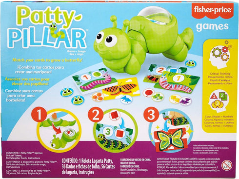 Mattel Games Patty-Pillar Fisher-Price Kids Pre-School Game, Colors, Shapes & Matching with Cards, Tokens & Caterpillar Spinner, 2 to 6 Players, G...