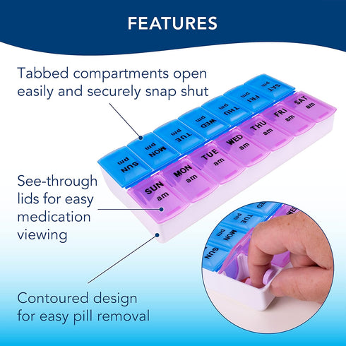 Apex Twice-A-Day Medicine Pill Organizer, Weekly Pill Dispenser, 2 Times-A-Day Vitamin Organizer, Medication Travel Case, Medicine Dispenser for A...