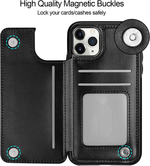 HianDier for iPhone 11 Pro Case with Card Holder Wallet Case for Women Men with Magnetic Closure Shockproof Cover for iPhone 11 Pro Phone Case-Bla...