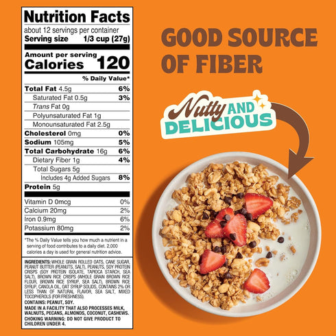 Back to Nature Granola Clusters Cereal - Non-GMO, Plant Based Snacks made with Whole Grain Rolled Oats - Peanut Butter Clusters, 11 Ounce...