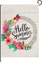 Hello Summer Garden Flag Vertical Double Sided 12.5 x 18 Inch Floral Wreath Burlap Yard Outdoor Decor...